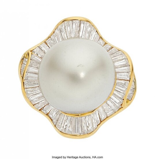 South Sea Cultured Pearl, Diamond, Gold Ring S
