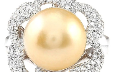 South Sea Pearl 14K White Gold Diamond Ring