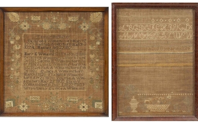 TWO NEEDLEWORK SAMPLERS America, 19th Century One wrought...