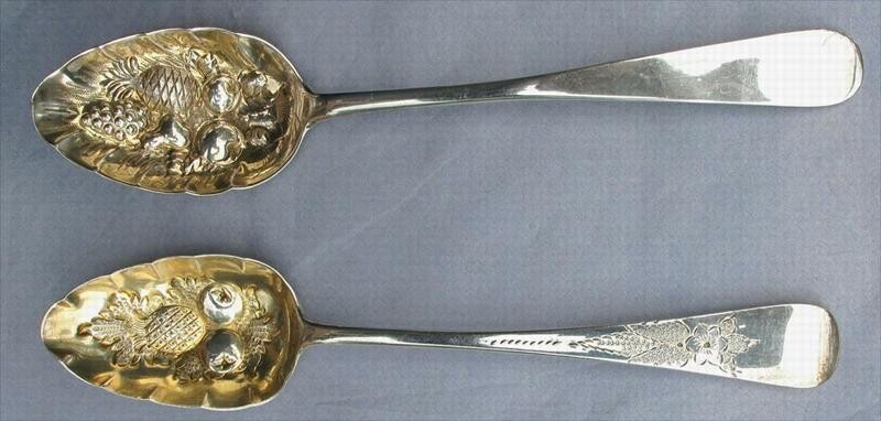 Sterling repoused Pineapple motif Berry spoons 1810-20 Hougham, London & Greenock, Scotland GC3A