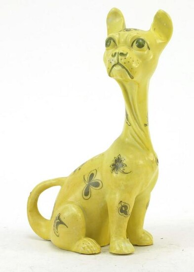 Stylish yellow glazed ceramic cat in the style of