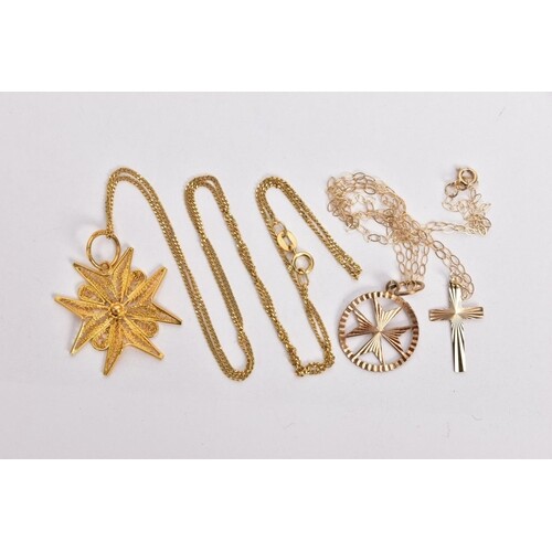 TWO PENDANT NECKLACES AND A YELLOW METAL PENDANT, to include...