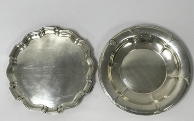 TWO STERLING ROUND TRAYS, ENGLISH & AMERICAN