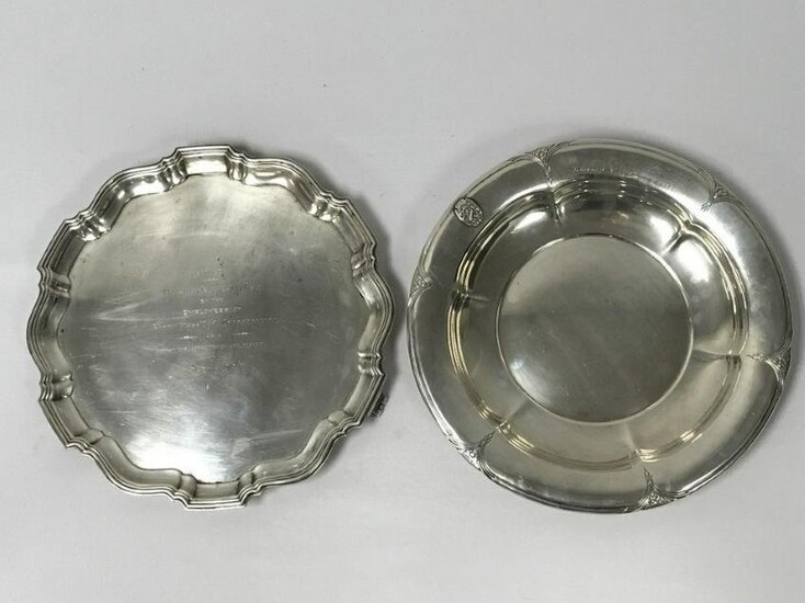 TWO STERLING ROUND TRAYS, ENGLISH & AMERICAN
