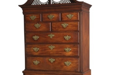 The Important Stratton-Carpenter-Wheeler Family Chippendale Carved and Figured Mahogany Chest-on-Chest, cabinetwork attributed to John Folwell (w. 1762-1780); carving attributed to James Reynolds (w. 1766-1794), Philadelphia, Pennsylvania, circa 1770