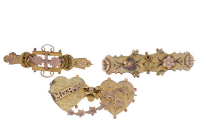 Three 9ct gold late 19th century brooches