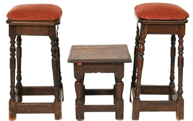 Three Piece Lot, to include pair of oak Jacobean joint