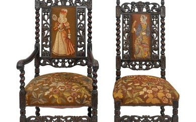 Two William & Mary Style Needlepoint-Upholstered