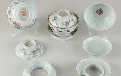 Three three-piece Chinese cups + saucers