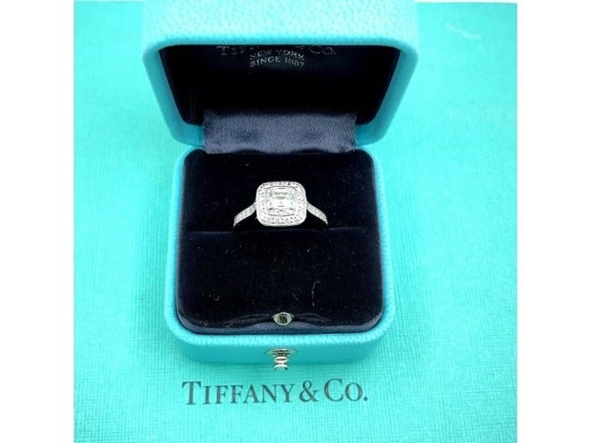 Tiffany & Co. LEGACY Cushion Diamond 1.33 Tcw Halo Engagement Ring Platinum