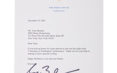 Tony Bennett | George W. Bush 2001 Signed Thank You Letter