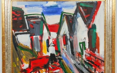 Tran Luu Hau Street Scene w Houses Oil on Canvas