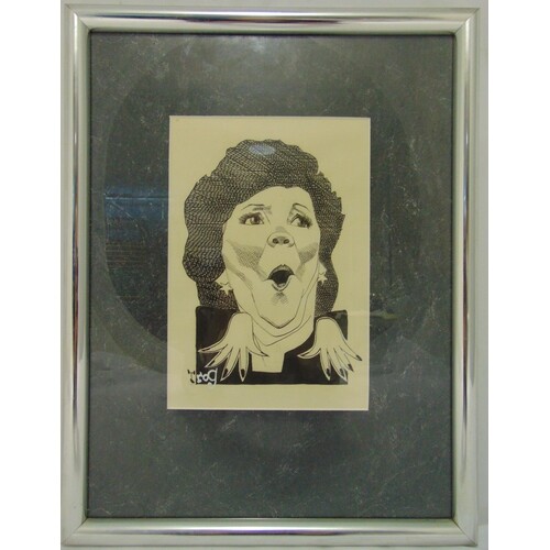 Trog framed and glazed pen and ink drawing of Cilla Black, s...