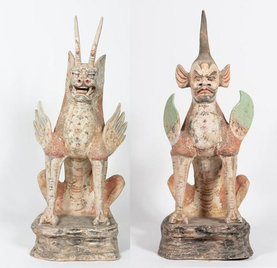 Two Chinese Han Dynasty Earthenware Earth Spirits