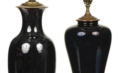 Two Chinese Mirror Black Porcelain Vases, as Lamps