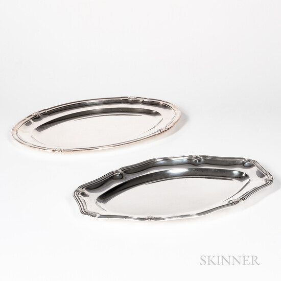 Two French Sterling Silver Oval Serving Trays
