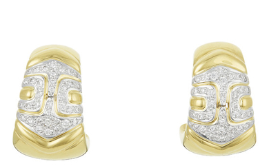 Two Pairs of Two-Color Gold and Diamond Earclips