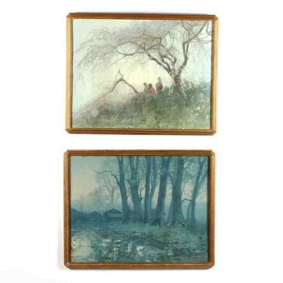 Two Printed Images of Watercolor Paintings by Hiroshi