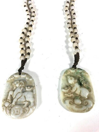 Two White Carved Hardstone Necklaces