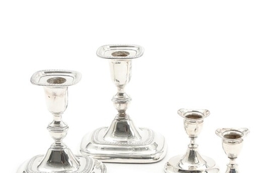 SOLD. Two pairs of 20th century sterling silver candlesticks. Maker Svend Toxværd. H. 8.5-14 cm. Filled. (4) – Bruun Rasmussen Auctioneers of Fine Art