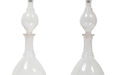 Unusual Pair of Apothecary Mold Blown Glass Show Globes, 20th c., H.- 25 1/2 in., Dia.- 7 in. (2 Pcs