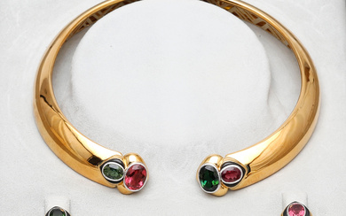 VASARI. Set of choker and earrings in gold and tourmalines.
