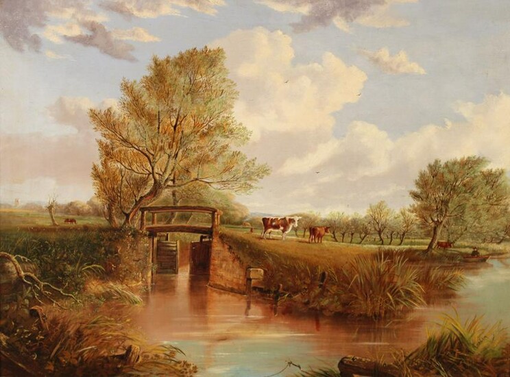 VIEW ON THE RIVER LARK SUFFOLK BY A. AUSTIN 19TH C.