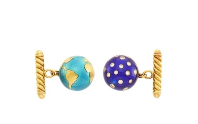Verdura Pair of Gold and Enamel 'Night and Day' Cufflinks, France