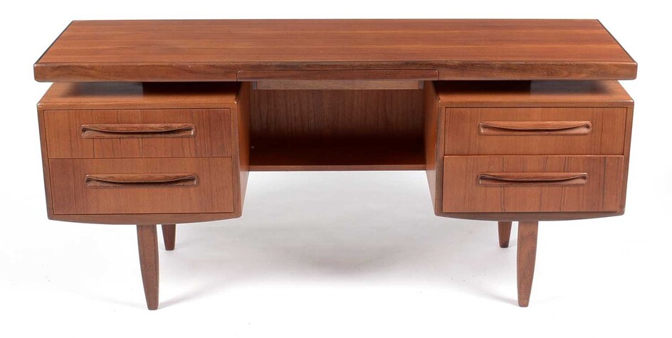 Victor B. Wilkins for G-Plan: a teak 'Fresco' dressing table; and bedside table.