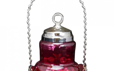 Victorian Cranberry Glass Silver Plate Pickle Caster