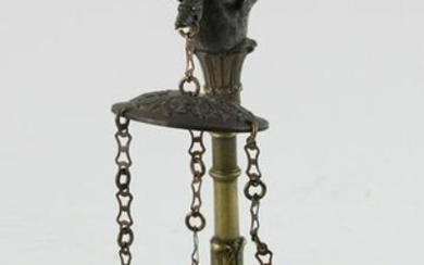 Victorian Oil Lamp with Figural and Egg Vase