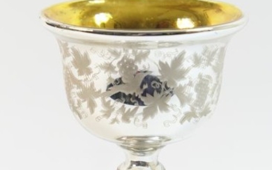 Victorian mercury glass goblet, circa 1850, having a gilded...