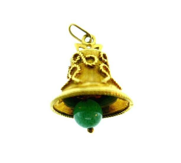 Vintage 18k Yellow Gold Jade Bell Charm