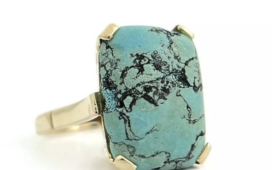 Vintage 1960's Rectangle Turquoise Cocktail Ring 12K Yellow Gold, 7.38 Gr