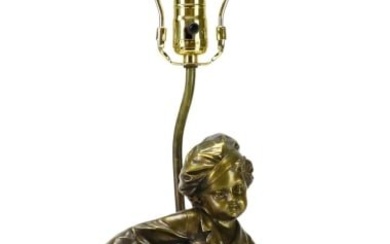 Vintage Figural Bronze Table Lamp of Girl