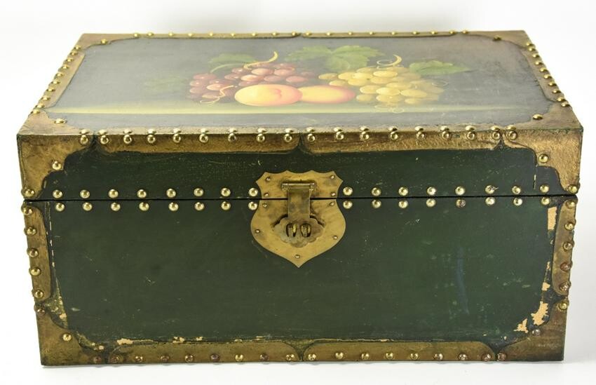 Vintage Hand Painted Lacquer Box w Fruit Motif