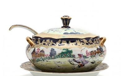 Vintage Hunt Scene Tureen with Tray and Ladle