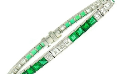 Vintage Platinum Tennis Line BRACELET Diamond Emerald