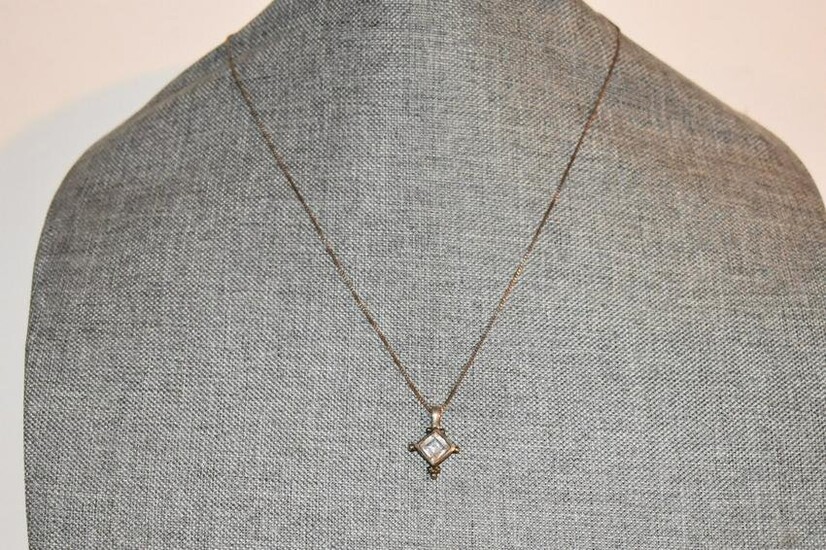 Vintage Sterling Silver Rhinestone Necklace Pendant 20"