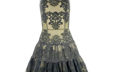 Vintage VICKY TIEL Couture Paris Black Floral Lace
