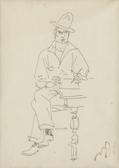 WALT KUHN Self Portrait. Pen and ink on white paper, 1928. 270x210 mm;...