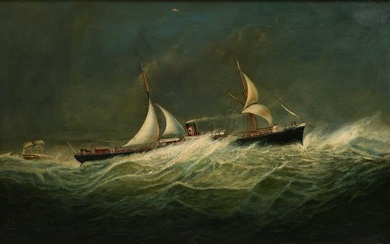 WILLIAM HUGGINS PAINTING OF THE SAILING STEAMSHIP