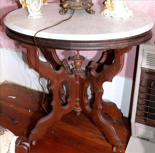 Walnut Victorian marble top center table