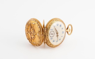 Watch with 750 °/°° gold necklace decorated with garlands, cream...