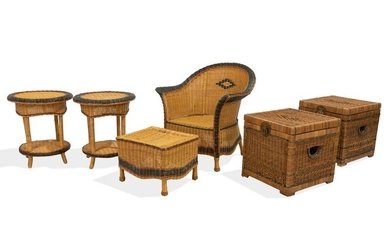 Wicker Chair, Ottoman, Chests and Tables