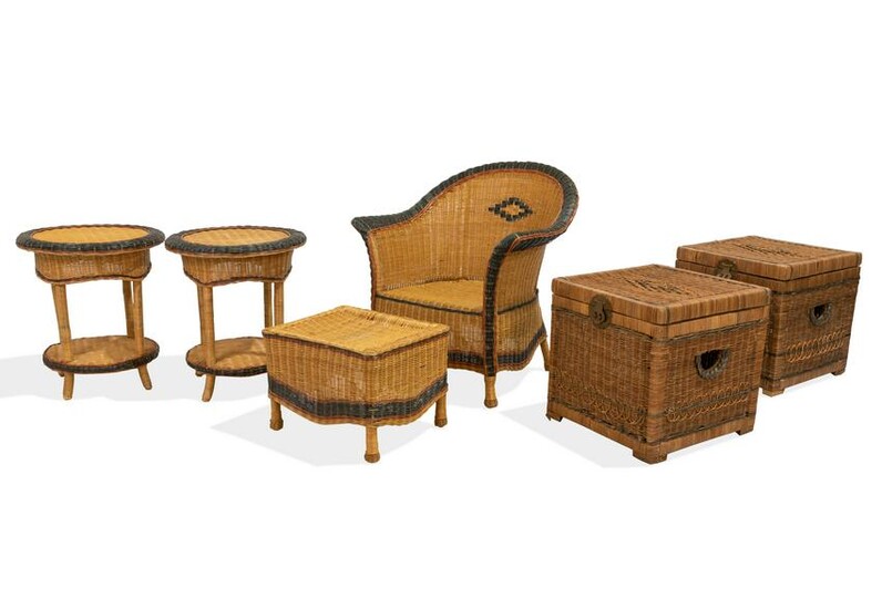Wicker Chair, Ottoman, Chests and Tables