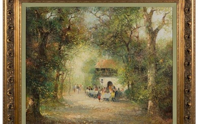 Willi Bauer (German, b.1923) 'Tea Garden' Oil on Canvas