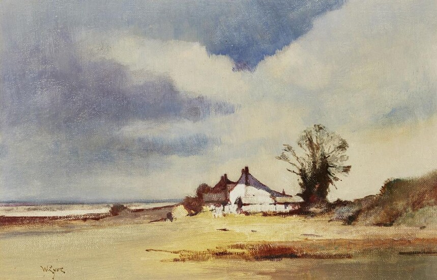 William Eyre, British 1891-1979 - Cottages by the Sea; oil on board, signed lower left 'W Eyre', 40.4 x 60.9 cm (ARR)