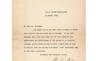 Woodrow Wilson Typed Letter Signed as President, from the U.S.S. George Washington En Route to...