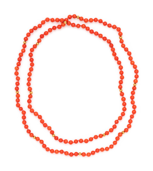 YELLOW GOLD AND CORAL BEAD NECKLACE